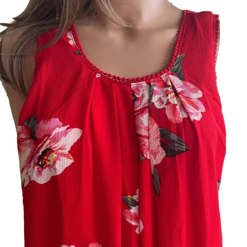 Umgee Mini Shift Dress Size M Red Pink Floral Fully Lined USA - Picture 3 of 12